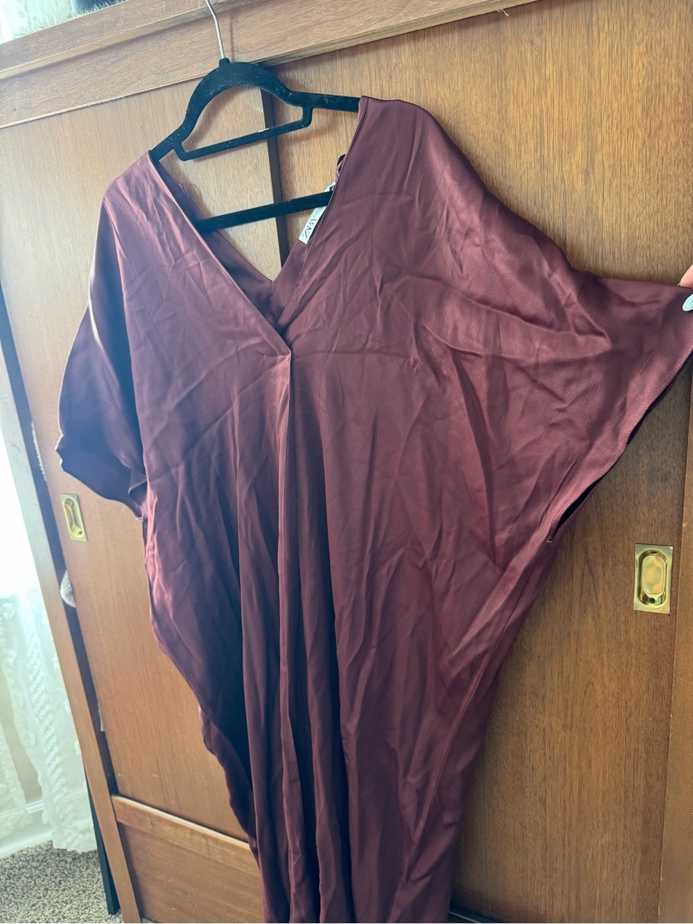 Zara Burgundy silky material Maxi Dress - Picture 2 of 3